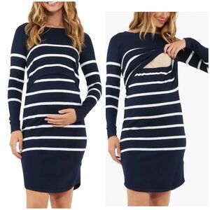 NWT Ripe Valerie Up Down Nursing Tunic Long Sleeve Dress Maternity Navy Large